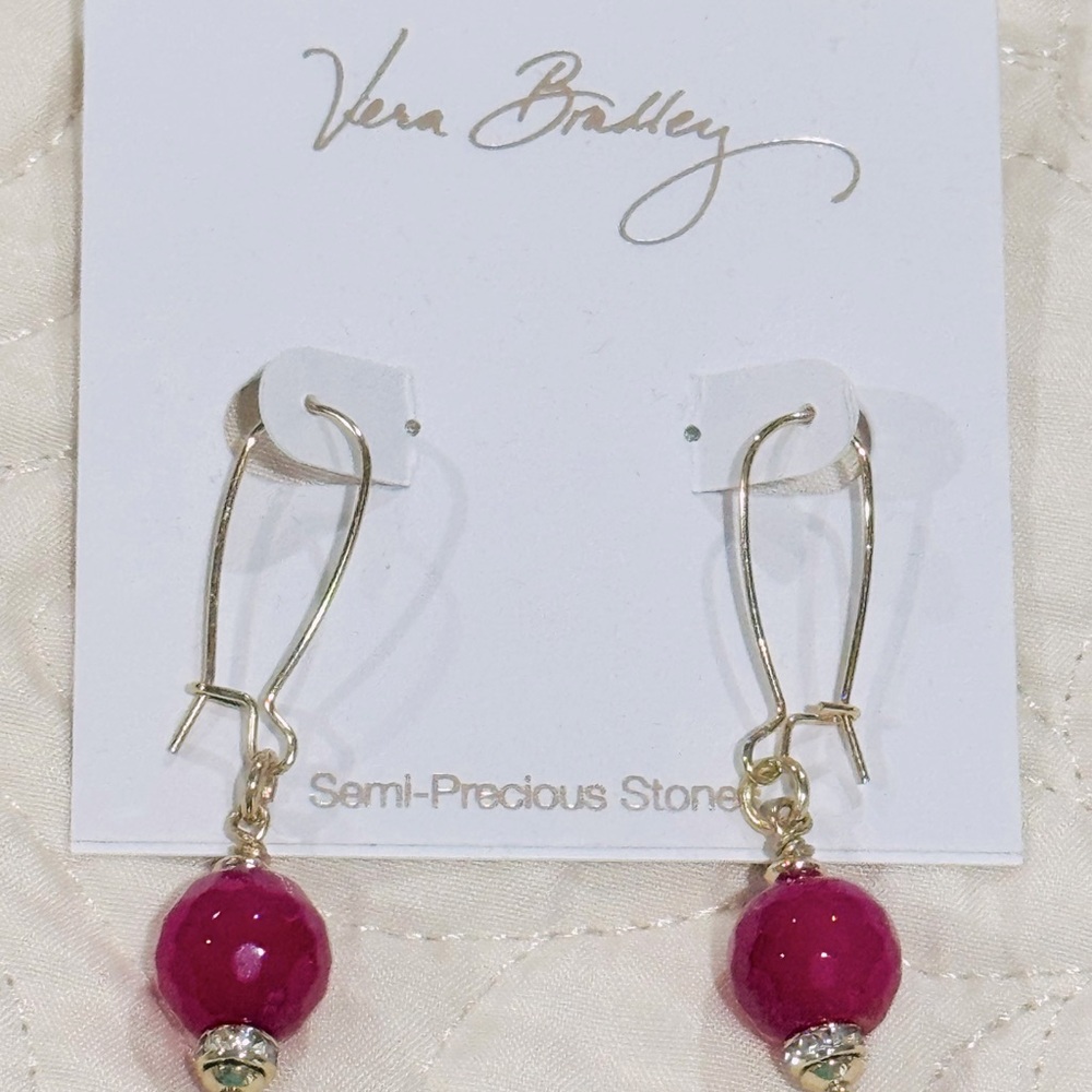 Vera Bradley Pink Semi-Precious Ball Drop Earrings NWT